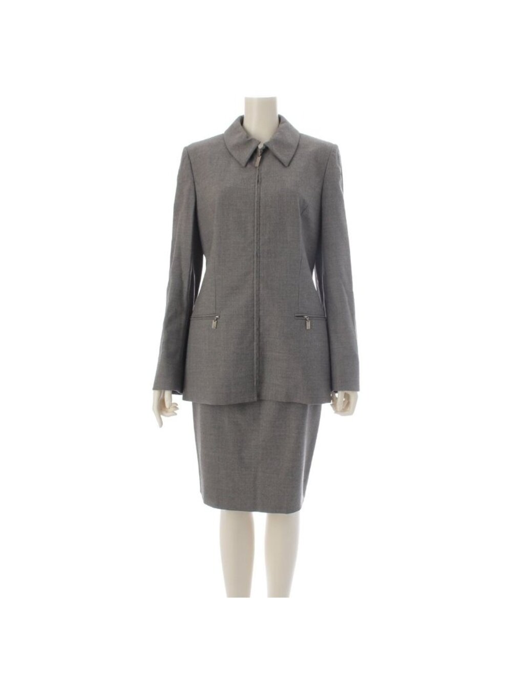 Celine Vintage Zip Up Jacket Skirt Set Gray 38